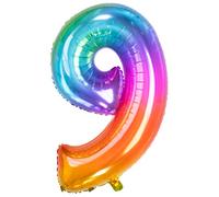 Folat 63249 Globo de Aluminio Número Figura 9 Yummy Gummy Rainbow 86 cm - decoración globos de helio para cumpleaños, aniversario