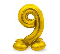 Folat 64709 Globo de Aluminio con Base Número Figura 9 color dorado 86 cm - decoración globos de helio para cumpleaños, aniversario