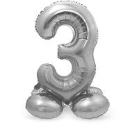 Folat 64713 Globo de Aluminio con Base Número Figura 3 Plateado 86 cm - decoración globos de helio para cumpleaños, aniversario