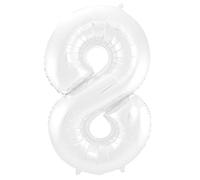 Folat 65998 Globo de Aluminio Número Figura 8 Blanco Metalizado Mate 86 cm - decoración globos de helio para cumpleaños, aniversario
