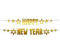 Folat 66101 Decoración de Vispera de Año Nuevo Guirnalda de Letras 'Happy New Year' Oro 2 Piezas - Nochevieja decoración de año Fiestas Banderinas Feliz Año Happy New Year Pancartas