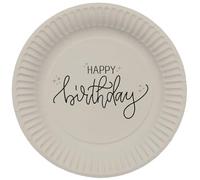 Folat 68682 Decoración de cumpleaños Negro, Crema, Dorado Champán - Platos - Crème Noir - 23 cm - 8 piezas - Una vajilla de feliz cumpleaños elegante y encantadora