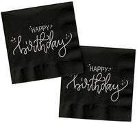 Folat 68683 Decoración de cumpleaños Negro, Crema, Dorado Champán - Servilletas - Crème Noir - 33 x 33 cm - 20 piezas - Una vajilla de feliz cumpleaños elegante y encantadora