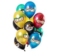 Folat 68895 Globos Superhéroes Multi Colores Metálicos 30cm - 12 piezas Globos de látex para Aire y Helio para Fiestas infantiles y Cumpleaños