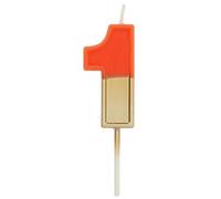 Folat B.V.- Folat 24211 Velas Vela Retro Número 1 Naranja-5 cm Adornos para Pasteles cumpleaños, Aniversario de Bodas, Graduación, Baby Shower, Fiesta de niños, Color