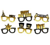 Folat B.V.- Folat 63765 Gafas Papel-BlackGold HNY-6 Piezas-Nochevieja Decoracion Fin Oro Negro, Feliz año Nuevo, Happy New Year, Multicolor