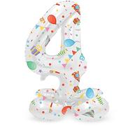 Folat B.V.-Folat 63964 Aluminio Número Figura 4 Joyful Party Multicolor 72 cm-decoración globos para cumpleaños, aniversario (no se necesita helio), talla única