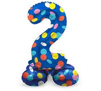 Folat B.V.-Folat 63972 Aluminio Número Figura 2 Colorful Dots Multicolor 72 cm-decoración globos para cumpleaños, aniversario (no se necesita helio), talla única