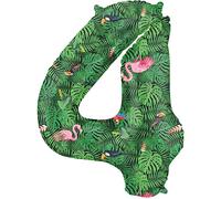 Folat B.V.-Folat 64154 Aluminio Número Figura 4 Jungle Vibe Verde 86 cm-decoración globos de helio para cumpleaños, aniversario, color, cm