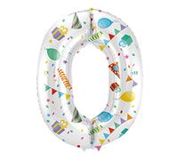 Folat B.V.-Folat 64170 Aluminio Número Figura 0 Joyful Party Multicolor 86 cm-decoración globos de helio para cumpleaños, aniversario, cm