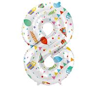 Folat B.V.-Folat 64178 Aluminio Número Figura 8 Joyful Party Multicolor 86 cm-decoración globos de helio para cumpleaños, aniversario, cm