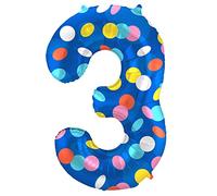 Folat B.V.-Folat 64183 Aluminio Número Figura 3 Colorful Dots Multicolor 86 cm-decoración globos de helio para cumpleaños, aniversario, cm