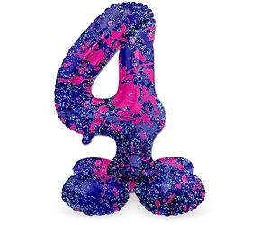 Folat B.V.-Folienballon stehend Zahl 4 Folat 63924 Aluminio Número Figura 4 Paint Splash Morado 72 cm-decoración globos para cumpleaños, aniversario (no se necesita helio), color carbón, talla única
