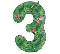 Folat B.V.-Number Folat 64153 Aluminio Número Figura 3 Jungle Vibe Verde 86 cm-decoración globos de helio para cumpleaños, aniversario, color, cm