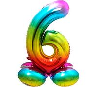 Folat-Globo de plástico Rainbow con base-Número 6-aprox. 81 cm, color, Costumes (8714572642965) (64296)