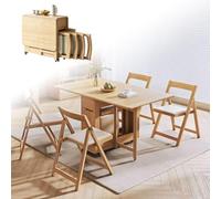 Folding Dining Table Set, Extendable Solid Wood Drop Leaf Table | Space-saving table with 4 chairs, storage and wheels, suitable for kitchens, dining rooms, living rooms, balconies