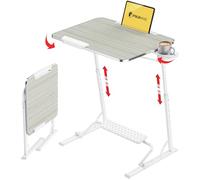FoldWise Mesa Plegable para Portátil - Escritorio Portátil de Madera para Sofá y Cama, Altura Ajustable, Inclinable, Plegable, con Reposapiés, Portavasos, Soporte para Tableta y Tope de Borde