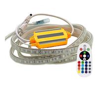 FOLGEMIR Tira LED RGB 12m, tira de luz cambiante de color, dimmable strip con transformador 220V y telemando IR, 5050 SMD 60 LEDs/m, impermeable IP65