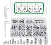 Foliv Juego de 676 tornillos prisioneros de acero inoxidable M3, M4, M5, M6, M8, tornillos prisioneros, hexágono interior, DIN 913, tornillos de cabeza hexagonal con llave para tirador de puerta, pomo