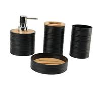 Folpus 4 Piezas de Accesorios de baño, dispensador de jabón, Regalo de inauguración de la casa, Accesorio de baño Moderno, Juego Completo, Taza de Enjuague, Negro