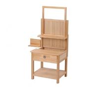 Folpus Caballete Ajustable para Arte Caballete Taburete Banco Organizador con Cajón Lateral y Repisa Inferior en Madera de Altura Regulable 90 a 126 Cm Adecuado para Bocetos Talleres, Pino