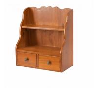 Folpus Organizador de Escritorio Vintage con Estantes Estantería Cajonera Mueble Auxiliar de Pino de Diseño Clásico con Borde Decorativo Acabado Envejecido Adecuado para Tocador Mesa de Noche