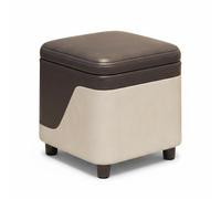 Folpus Taburete de Almacenamiento Compacto Banco Otomano Asiento Baúl Reposapiés con Tapa Acolchada Material Madera y Cuero Diseño Apilable Adecuado para, Naranja Gris
