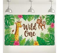 Fondo de animales de la selva, decoración floral de vegetación tropical, bonito diseño de mono jirafa para fiesta de cumpleaños, temática de safari, fondo de fotos para interiores y exteriores, 71 x