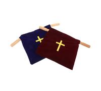 FONDOTIN 2 Piezas Bolsa de Ofrenda con Asas de Madera para Iglesia Colección Religiosa con Bordado de Cruz para Comunión Bautizos y Servicios Religiosos Colores Rojo y Azul