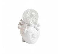 Fonowx Adorno de Corazón de Resina Escultura Figura Ornamento con Bola Tipo Cristal sobre Base de Corazón Tallada Pintura Artesanal Adecuado para Mesa Auxiliar Consola Cabecera Mesa de Café, Blanco
