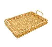 Fonowx Bandeja Tejida Rectangular Bandeja Servir Cesta Exhibición con Asas de Transporte Ligera en Mimbre Sintético Adecuada para Desayunos Meriendas, Bandeja A103 De 36.5cm×27cm×5cm