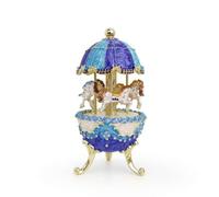 Fonowx Caja Musical Giratoria Carrusel Miniatura Decoración Ornamental Figurita Metal Aleación Esmalte con Nostálgicos Adecuada para Regalo y Decoración del, Azul
