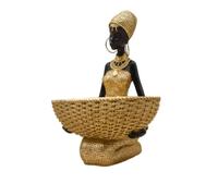 Fonowx Figura Africana Estatua Escultura Centro de Mesa Cuenco Llaves Decoración Hogar Bandeja Almacenamiento Resina Diseño Escultural Ropa Texturizada, Negro Y Dorado, style to 2