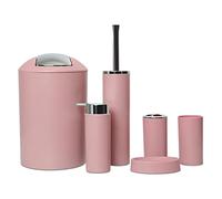 Fonowx Juego de Accesorios de Baño de 6 Piezas/Pieza: Vaso, Soporte para Cepillo de Dientes, Dispensador de Loción, Jabonera, Bote de Basura, Rosa