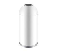 Fonowx Papelera Comercial Cubo Basura Contenedor Residuos Bote Reciclaje Acero Inoxidable con Apertura con Tapa Abombada, Blanco Con Anillo De Acero, Bote De Basura Cilíndrico De 25L, 260 660MM