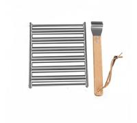 Fonowx Parrilla para Soporte Asador Rejilla Barbacoa Utensilio Cocina con Mango Desmontable de Madera y Acero Inoxidable Apto para Camping Barbacoas en Jardín Reuniones Familiares, Pequeño