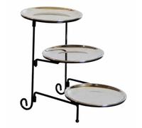 Fonowx Soporte de Niveles Expositor Estante Bandeja Base de Metal con Pies y Bandejas Lisas con Borde Bajo Desmontable y Plegable para Ahorro de Espacio , Plata , 14cm