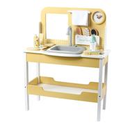 Fonowx Tocador Infantil Imitación con Espejo Mesa de Maquillaje Lavabo de Juguete Mueble de Juego con Grifo Curvo y Espejo Grande Accesorios de Peinado y