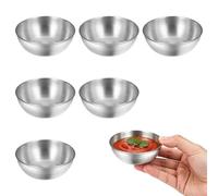 Foonary - Juego de 6 cuencos de salsa redondos de acero inoxidable de 8,6 cm de color plateado, apilables, perfectos para salsas, sushi, especias y porciones de aperitivos en la casa