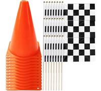 Fopytu Decoraciones para Fiesta De Cumpleaños con Temática De Autos De, Mini Conos Naranjas con Banderas a Cuadros Blancas Y Negras En Palitos, Artículos De Decoración para Fiestas