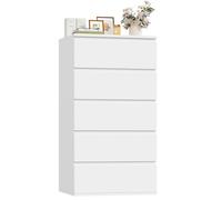 FOREHILL 100cm Cómoda Dormitorio con 5 Cajones, Sinfonier Alto | Cajonera de Almacenaje, Cómoda Blanca para Dormitorio, Cajonera de Almacenaje de Madera para Oficina Habitación 55×33×100cm