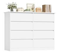 FOREHILL 120cm Comoda Dormitorio 8 Cajones, Cajonera Armario Interior | Sinfonier Cómodas y Cajoneras Dormitorio Armario de Almacenamiento para el Salón Cómoda Moderna Blanco 120x39,5x96cm