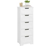 FOREHILL Cajonera con 5 Cajones, Sinfonier, Cómoda Dormitorio, Blanco | Mueble de Baño, Comodas y Cajoneras Dormitorio, para Salón, Entrada, Madera 40x30x102cm