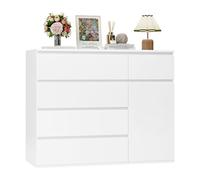 FOREHILL Cómoda Cajonera Dormitorio 5 Cajones y 1 Puerta Blanco 100x40x80cm | Sinfonier Almacenaje para Armario Ropero, Mueble de Almacenaje, Gran Capacidad para Pisos Pequeños Vestidor Recibidor