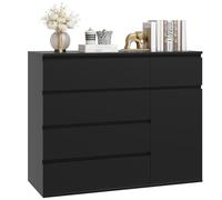 FOREHILL Cómoda Cajonera Dormitorio 5 Cajones y 1 Puerta Negro 100x40x80cm | Sinfonier Almacenaje para Armario Ropero, Mueble de Almacenaje, Gran Capacidad para Pisos Pequeños Vestidor Recibidor