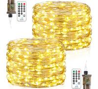 Forepin Guirnaldas Luces Exterior, 2 Pieza 18M 150LED Cadena de Luces 8 Modes con Enchufe, Impermeable Árbol de Navidad Guirnalda de Luces Decoración para Interior Navidad Boda Fiesta Jardín Patio
