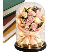 Forever Flowers Bouquet en cúpula de romántico de escritorio | Ramo floral secado con luz LED para mujer, esposa, novia, día de San Valentín, fiesta de cumpleaños