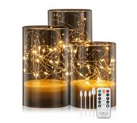 Forever Speed 3 Piezas Velas LED Recargable 1000mAH Luces de Hadas con Temporizador de Mando a Distancia Velas Decorativa Sin Llama para La Decoración Casera del Partido, Acampar, Boda - Gris