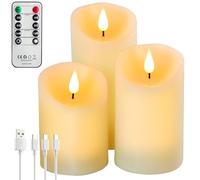 Forever Speed 3 Piezas Velas LED Recargable con Mando a Distancia, Regulable Velas Sin Llama con Cable de Carga USB para La Decoración Casera del Partido, Acampar, Boda, Regalos