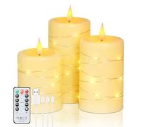Forever Speed 3 Velas LED Recargable 1000mAH con Cuerdas de Luces Incrustadas, Vela Led Sin Llama con Temporizador de Mando a Distancia para La Decoración Casera del Partido, Acampar